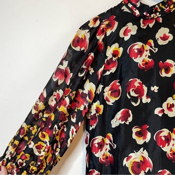 Aryn K Black Floral Silk Mini Dress Size Small - Picture 3 of 15